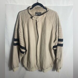 Vintage RIGO Sportswear Beige Bomber Jacket XL Made in Korea Stripe Sleeves 90s